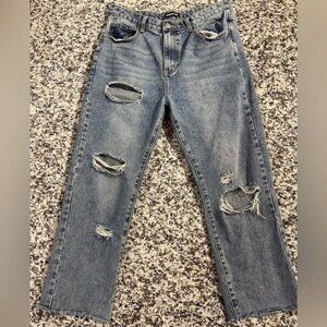 Momokrom Womens Distressed Boyfriend Jeans 30 Waist High Rise Ripped Denim